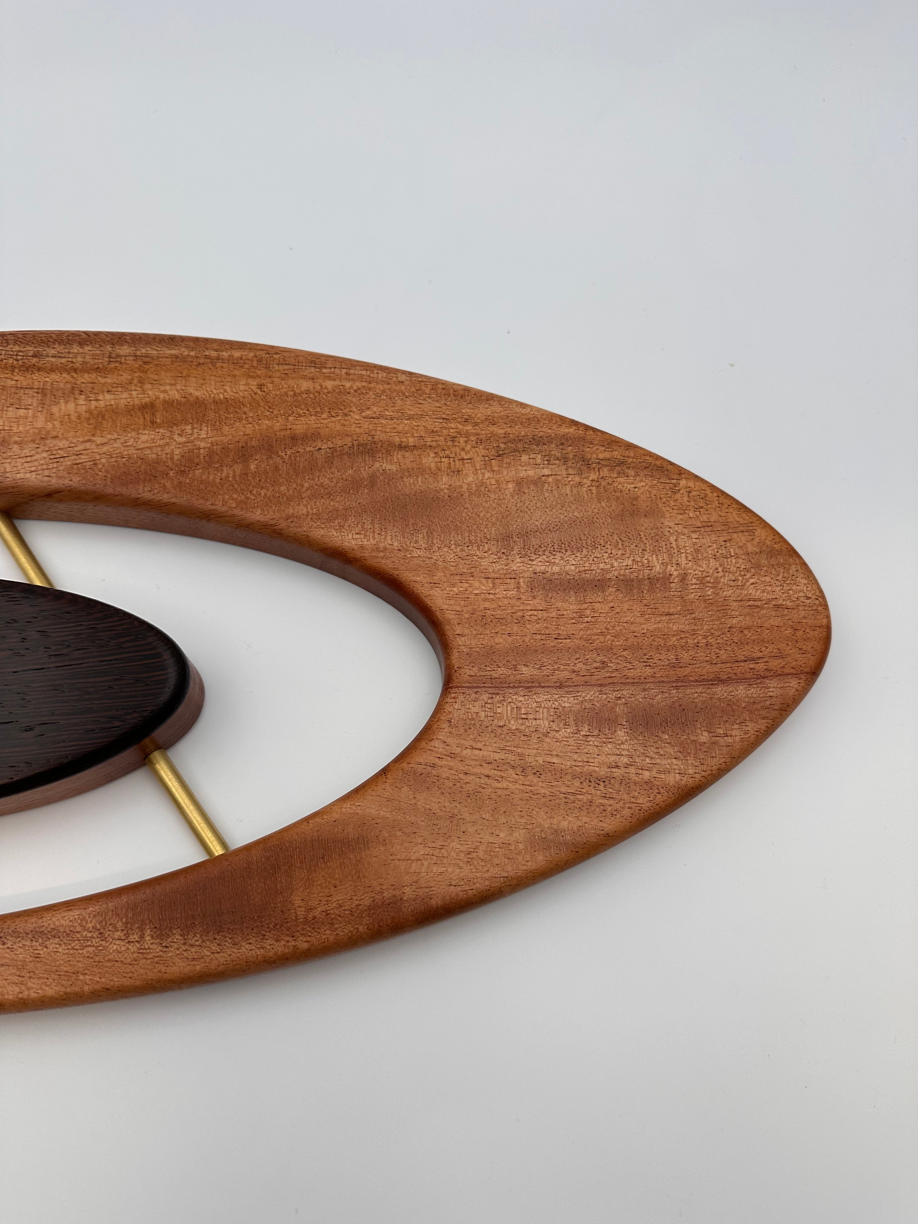 MCM Atomic Boomerang Clock Custom Hand Made Mahogany, Wenge, Brass