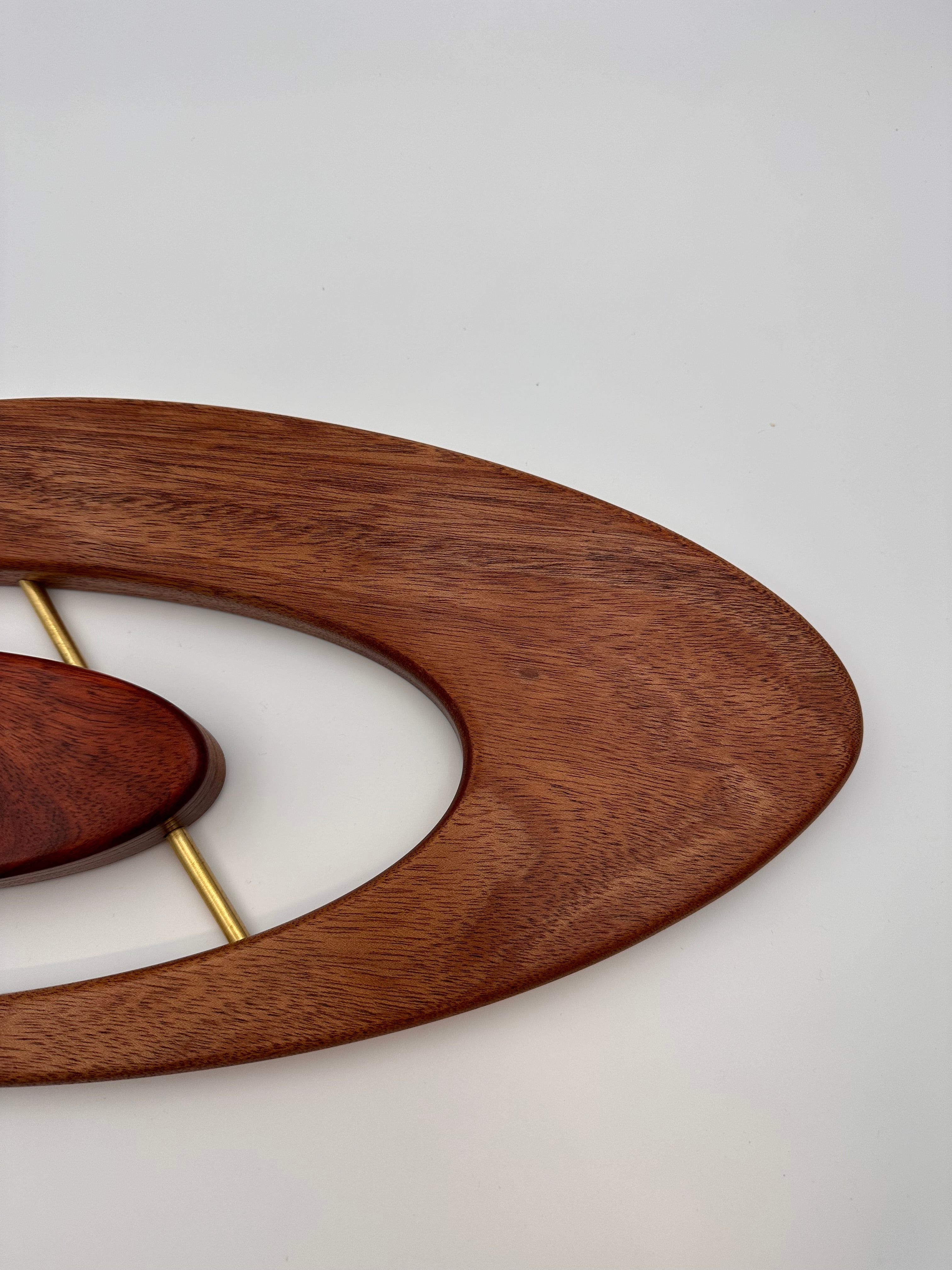 MCM Atomic Boomerang Clock Custom Hand Made Mahogany, Bloodwood, Brass