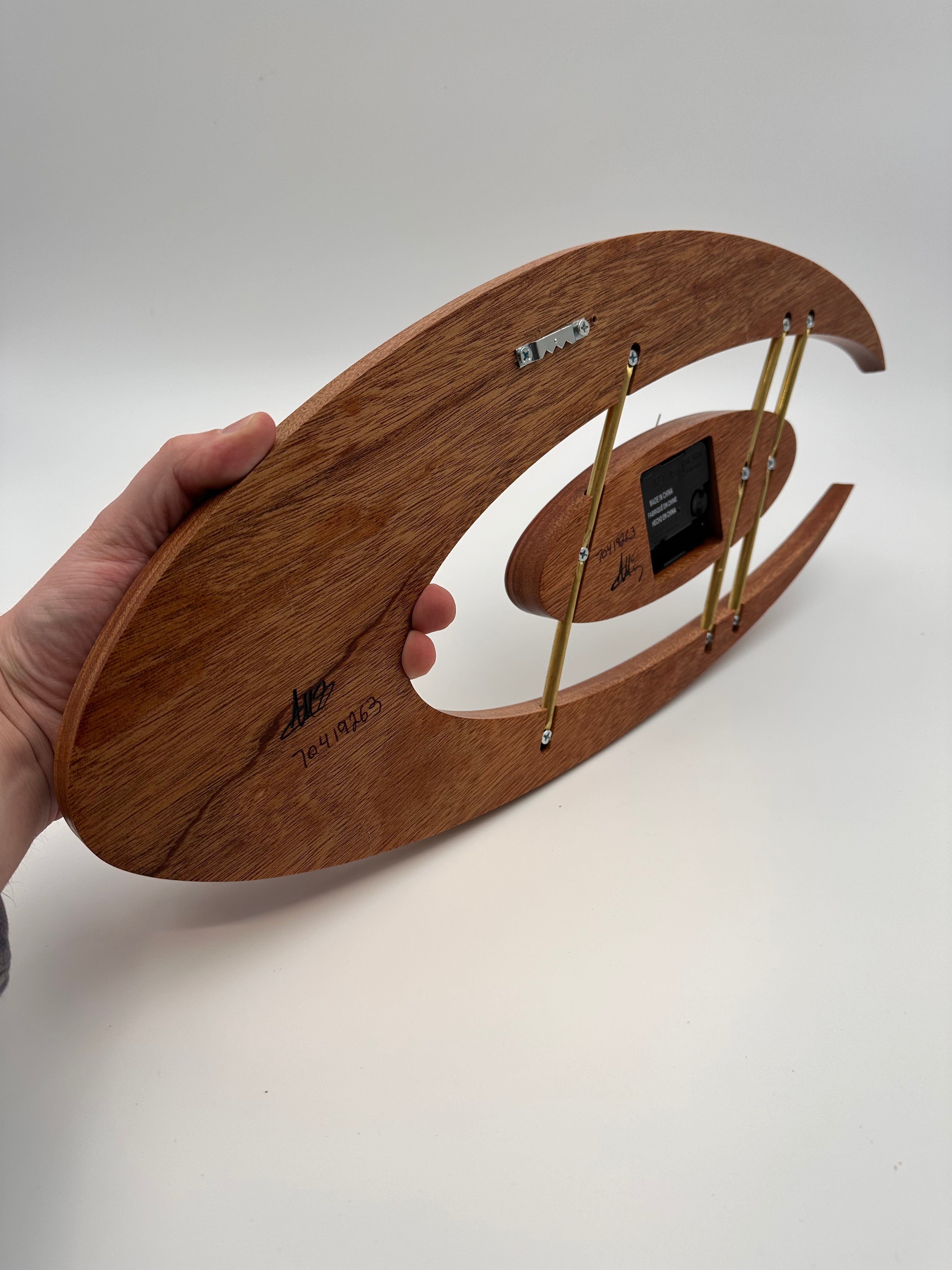 MCM Atomic Boomerang Clock Custom Hand Made Mahogany, Bloodwood, Brass