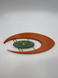 MCM Atomic Boomerang Clock Custom Hand Made Poplar, Burnt Orange and Forest Green