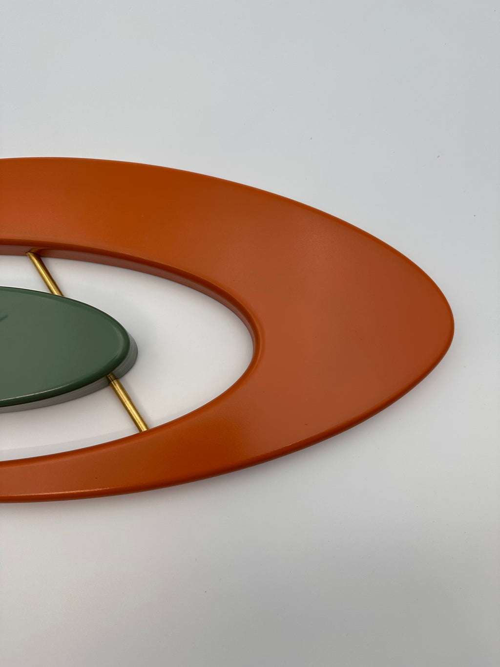 MCM Atomic Boomerang Clock Custom Hand Made Poplar, Burnt Orange and Forest Green