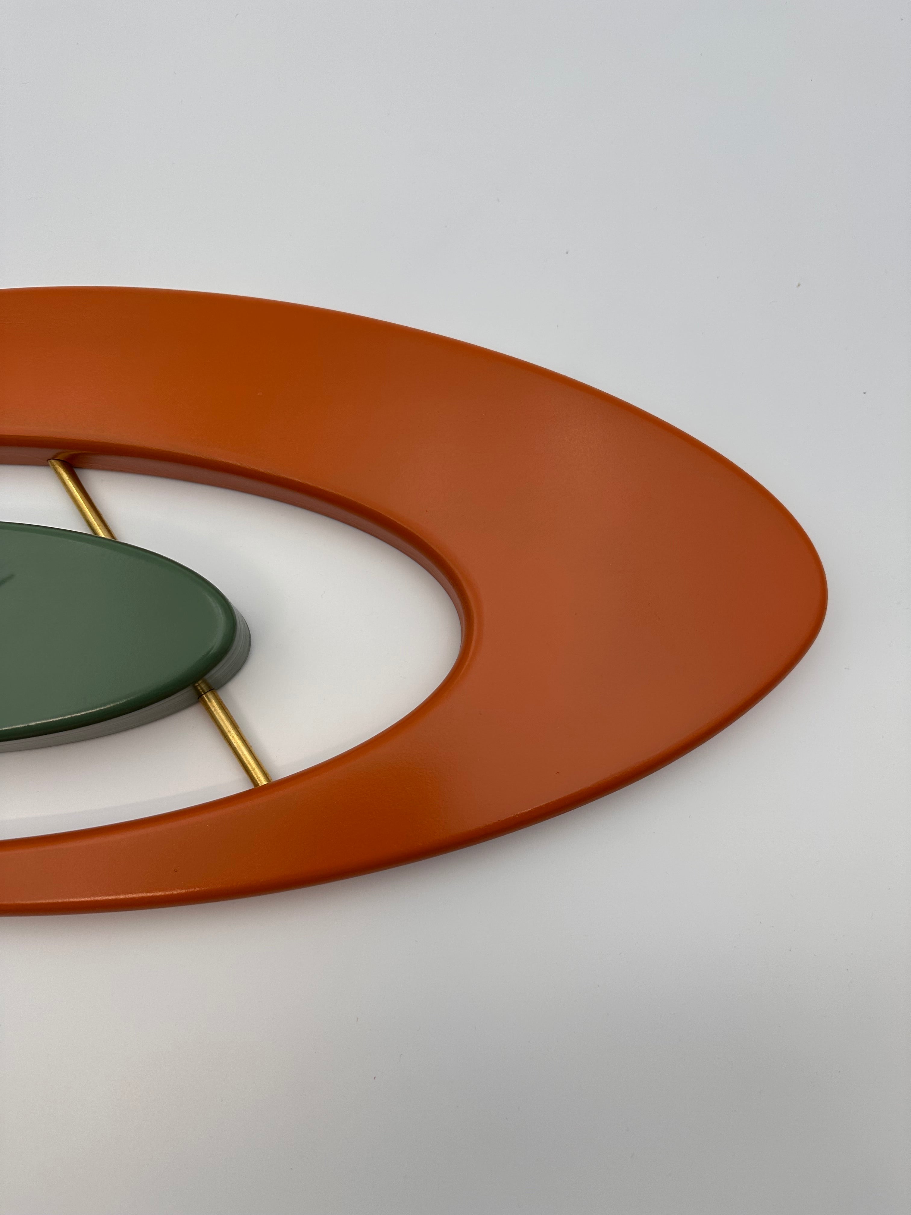 MCM Atomic Boomerang Clock Custom Hand Made Poplar, Burnt Orange and Forest Green