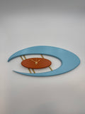MCM Atomic Boomerang Clock Custom Hand Made Poplar, Sky Blue and Burnt Orange