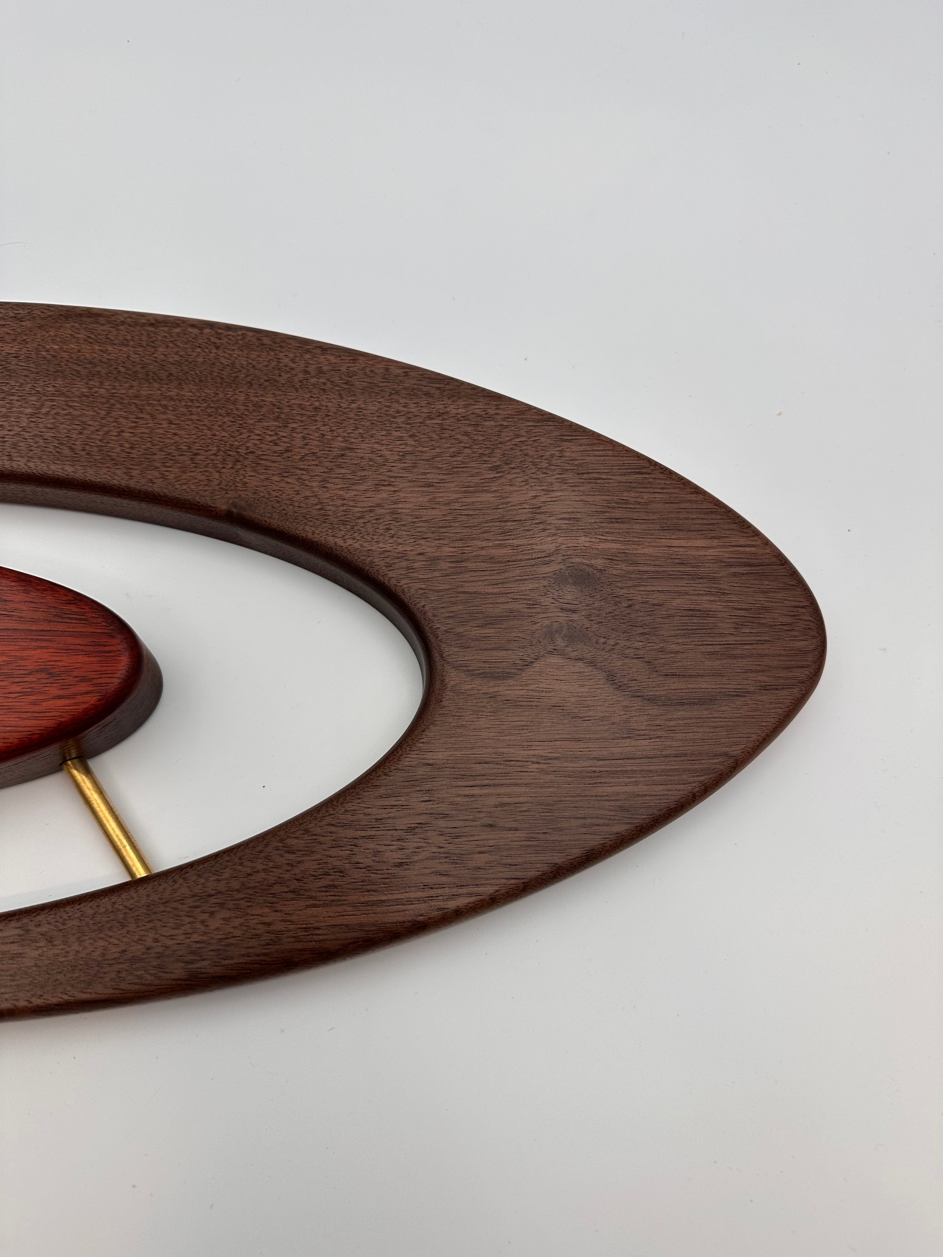 MCM Atomic Boomerang Clock Custom Hand Made Walnut, Bloodwood, Brass