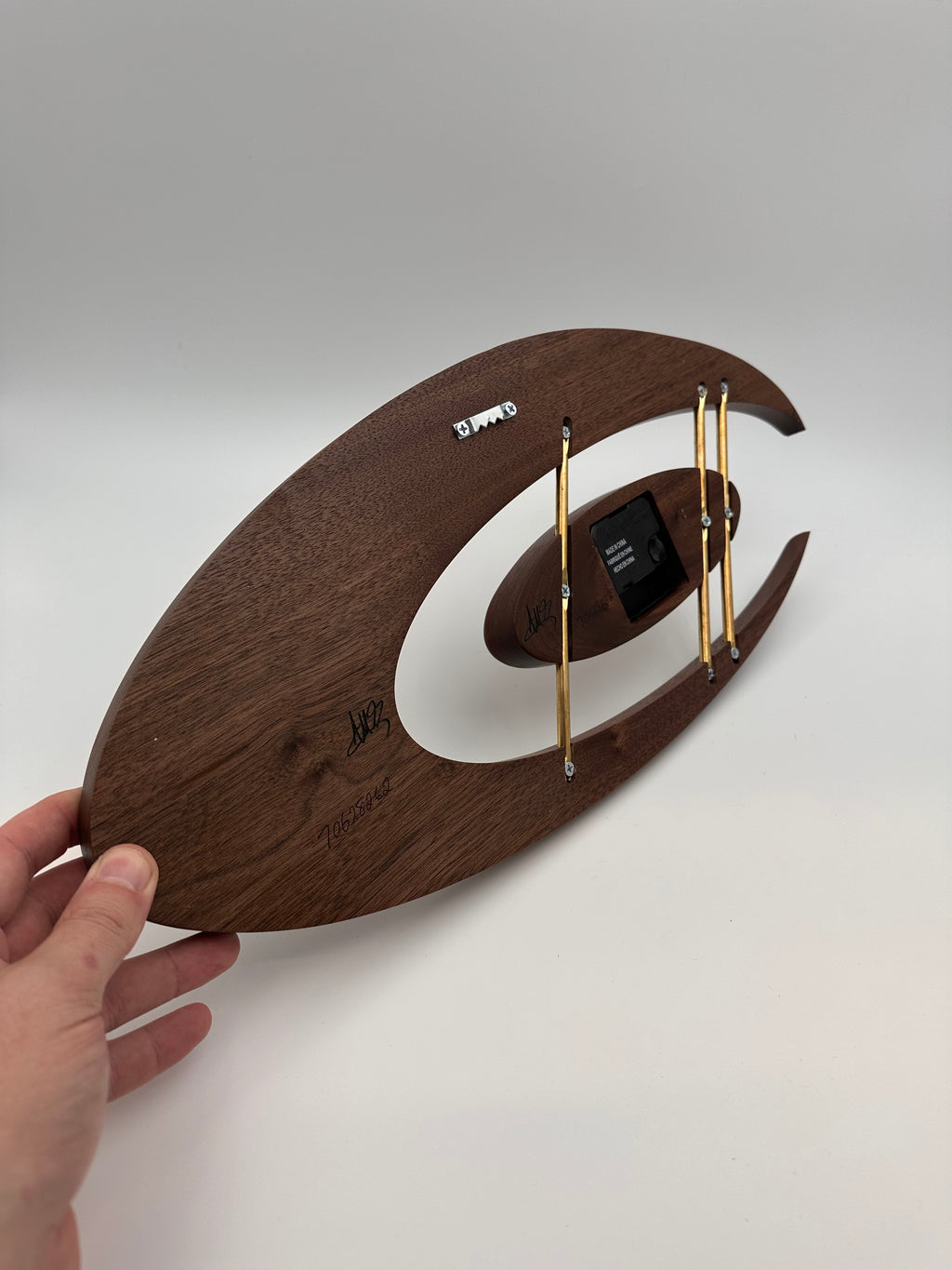 MCM Atomic Boomerang Clock Custom Hand Made Walnut, Bloodwood, Brass