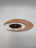 MCM Atomic Boomerang Clock Custom Hand Made Curly Maple, Curly Walnut, Brass, Symmetrical Curves