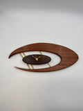 MCM Atomic Boomerang Clock Custom Hand Made Mahogany, Curly Walnut, Brass, Symmetrical Curves