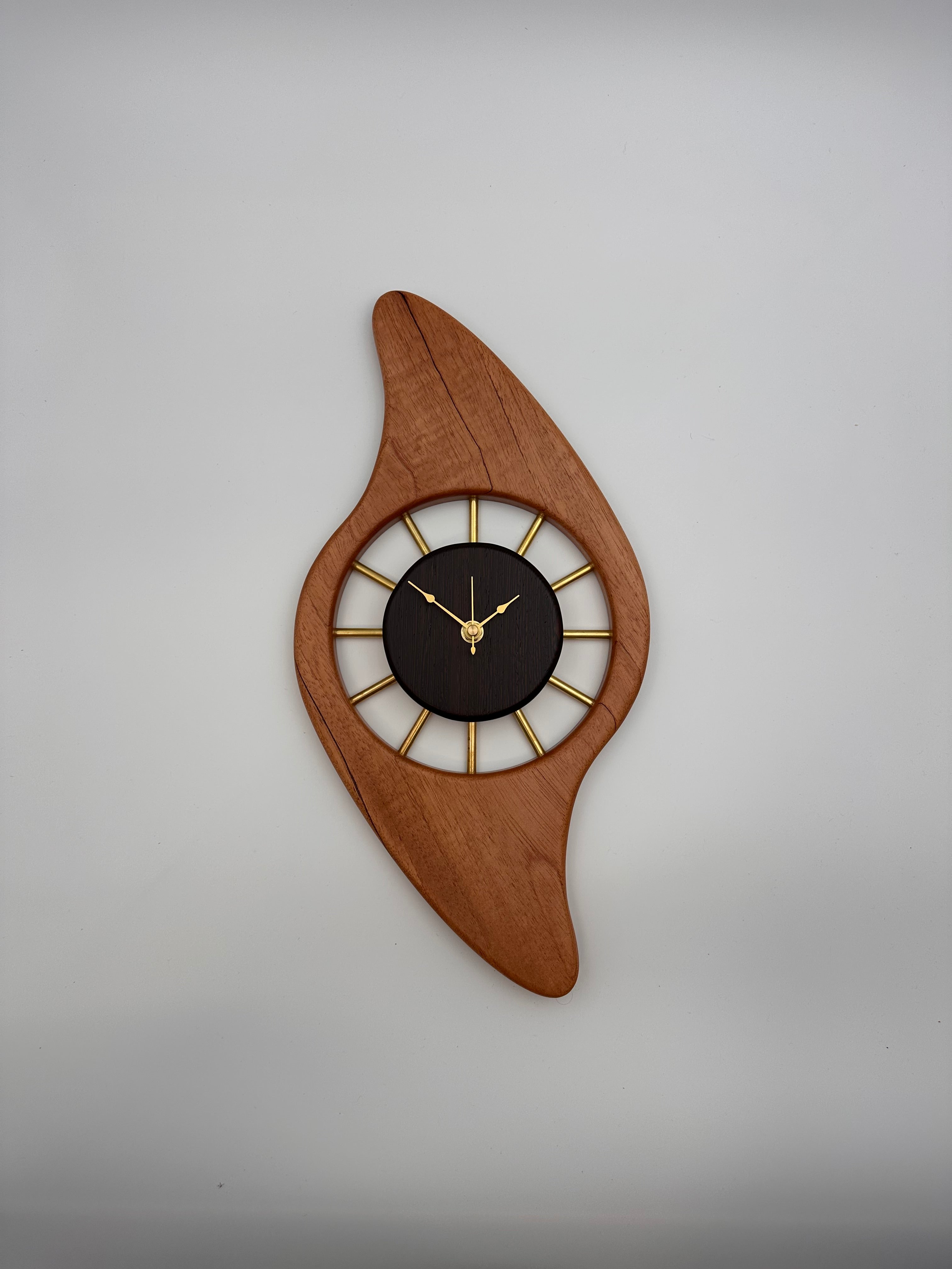 MCM Galaxy Wall Clock Custom Hand Made Mahogany, Wenge, Brass