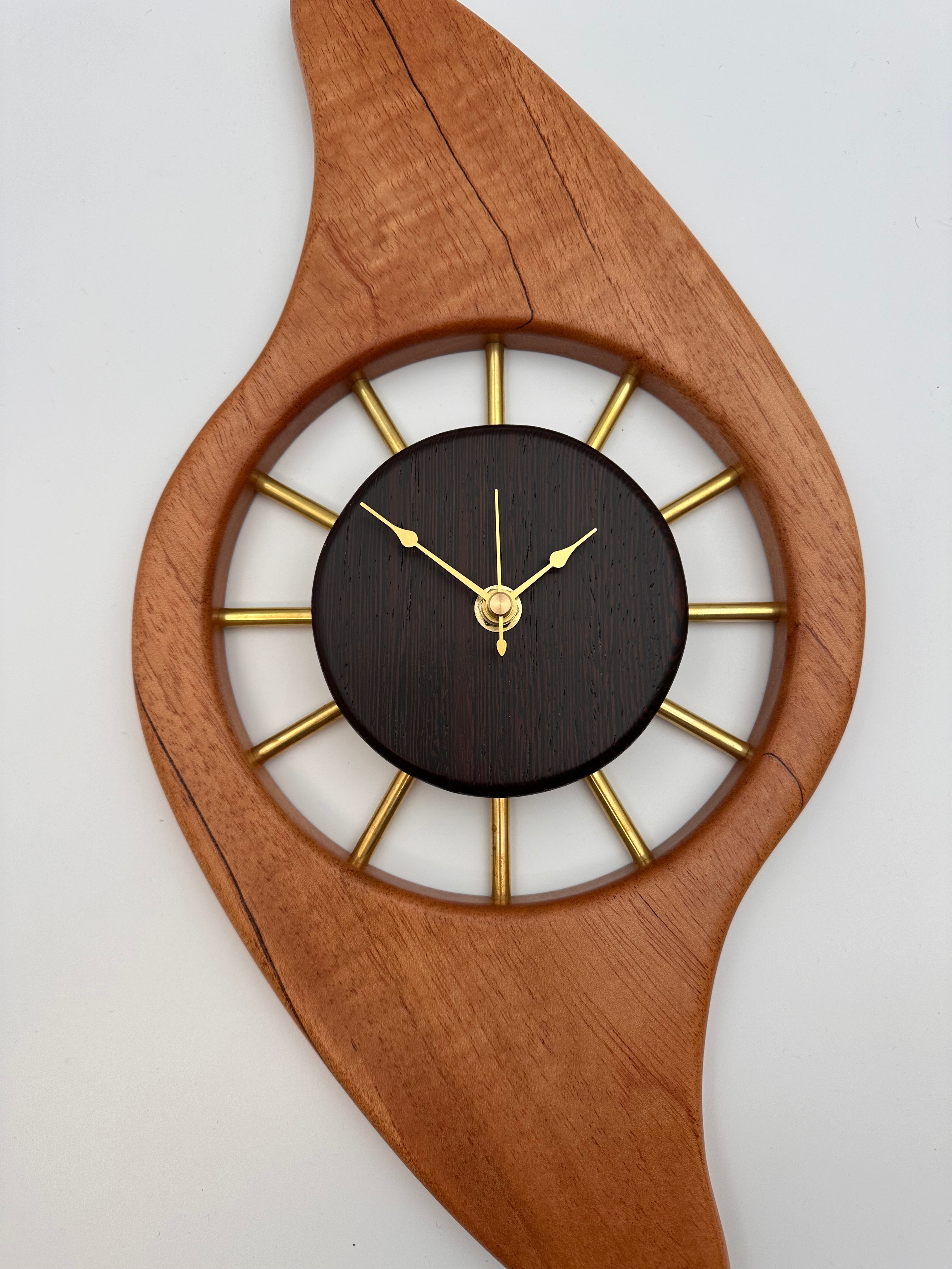 MCM Galaxy Wall Clock Custom Hand Made Mahogany, Wenge, Brass