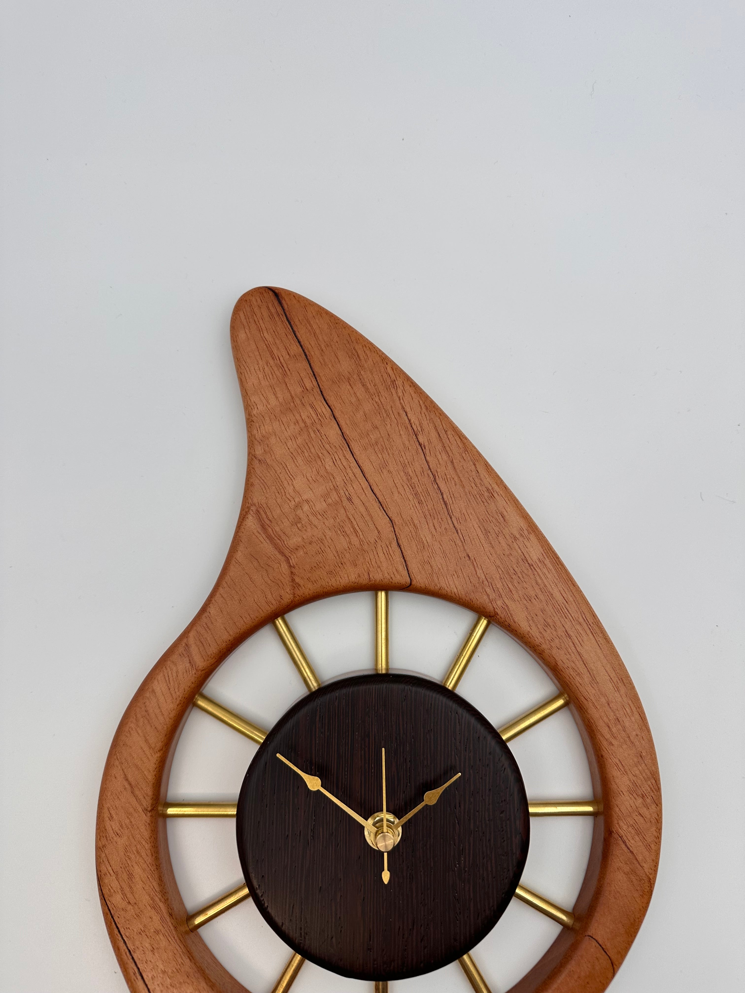 MCM Galaxy Wall Clock Custom Hand Made Mahogany, Wenge, Brass