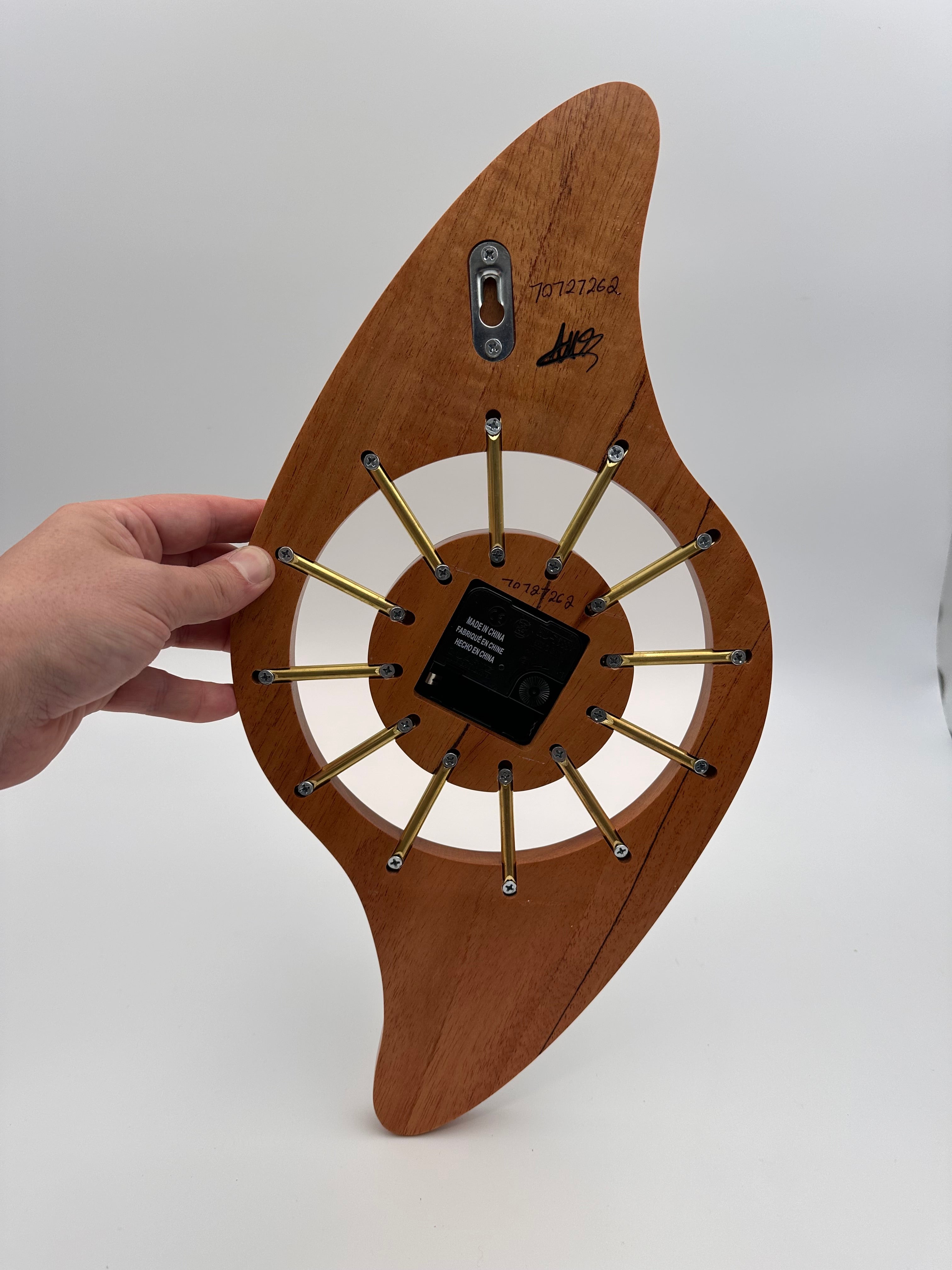 MCM Galaxy Wall Clock Custom Hand Made Mahogany, Wenge, Brass
