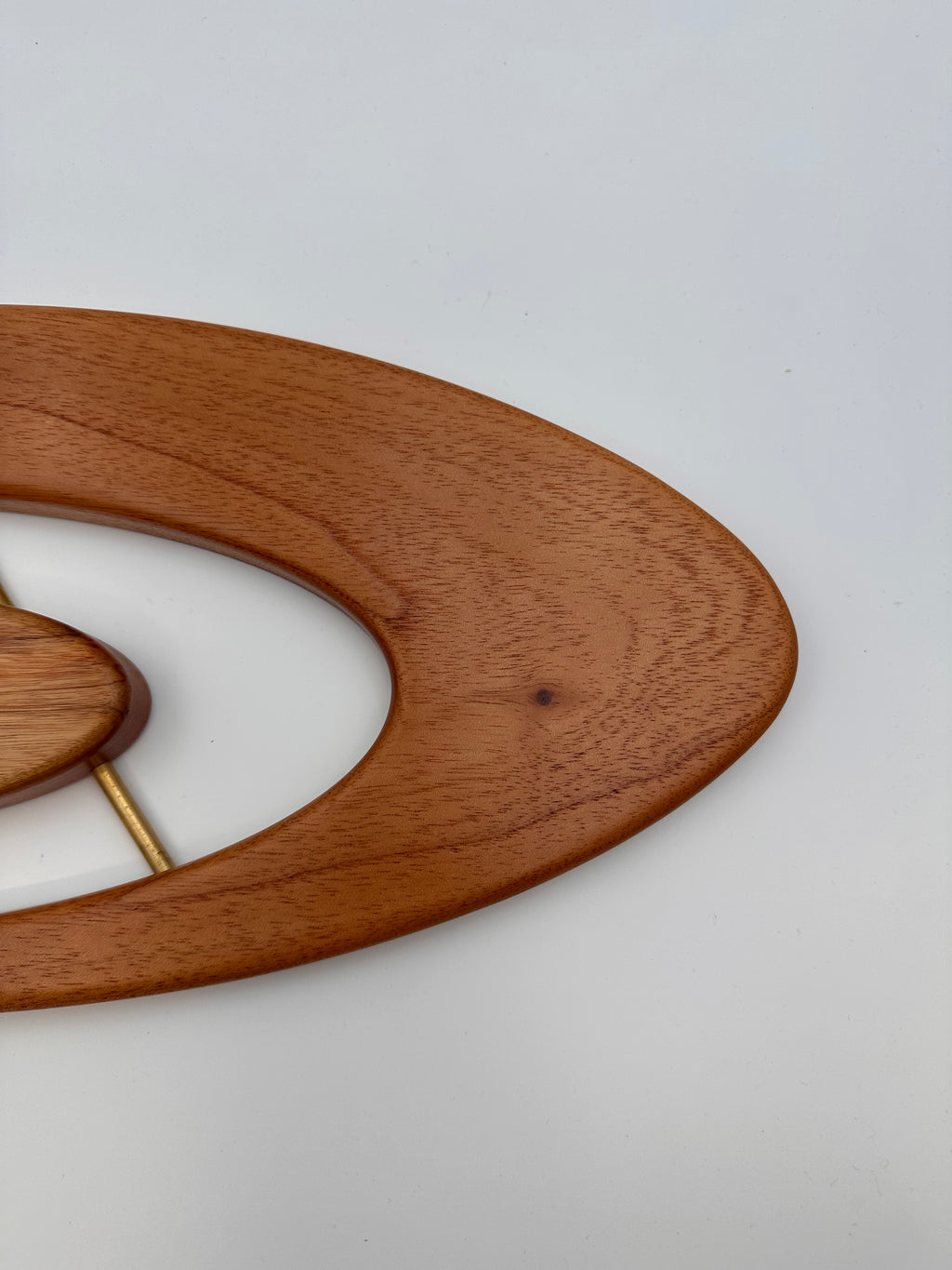 MCM Atomic Boomerang Clock Custom Hand Made Mahogany, Canary Wood, Brass, Symmetrical Curves