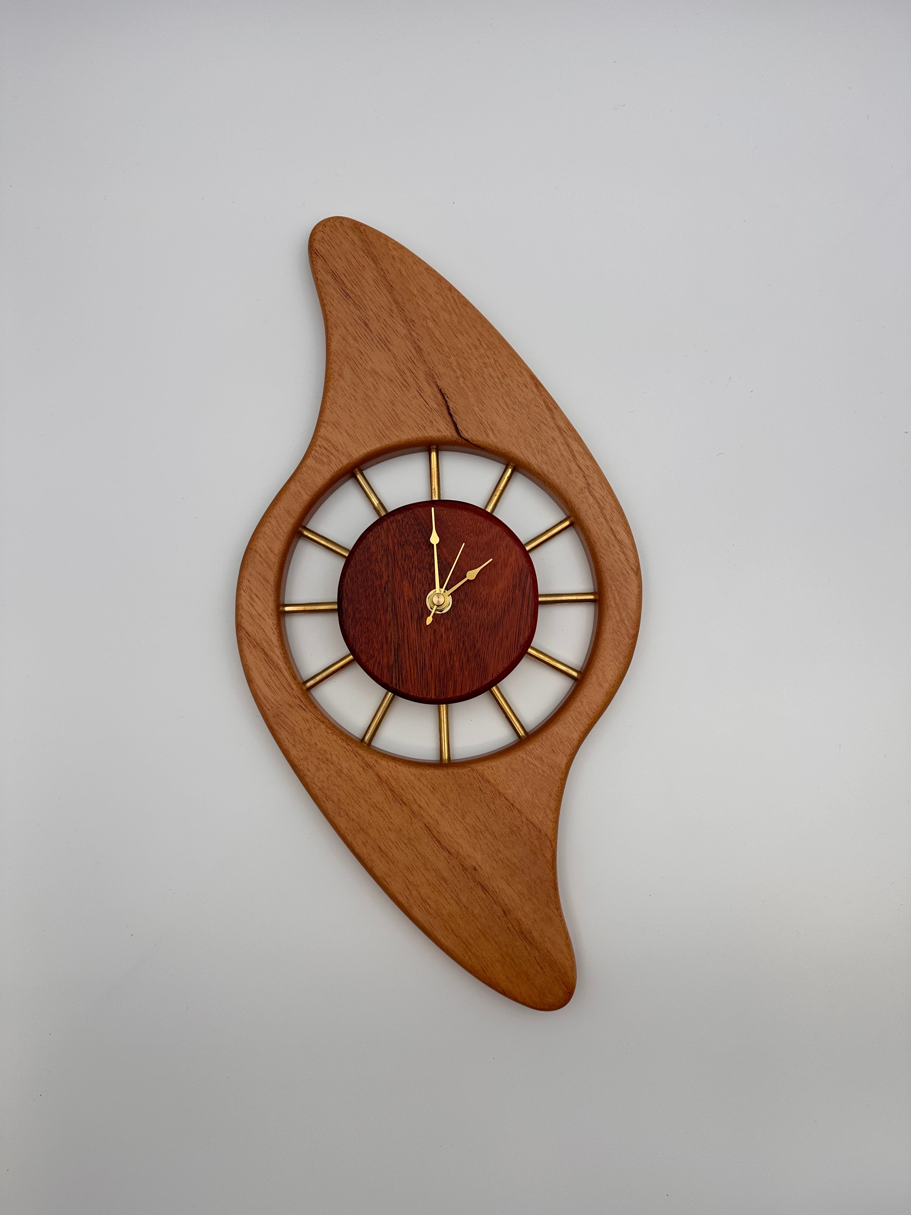 MCM Galaxy Wall Clock Custom Hand Made Mahogany, Bloodwood, Brass