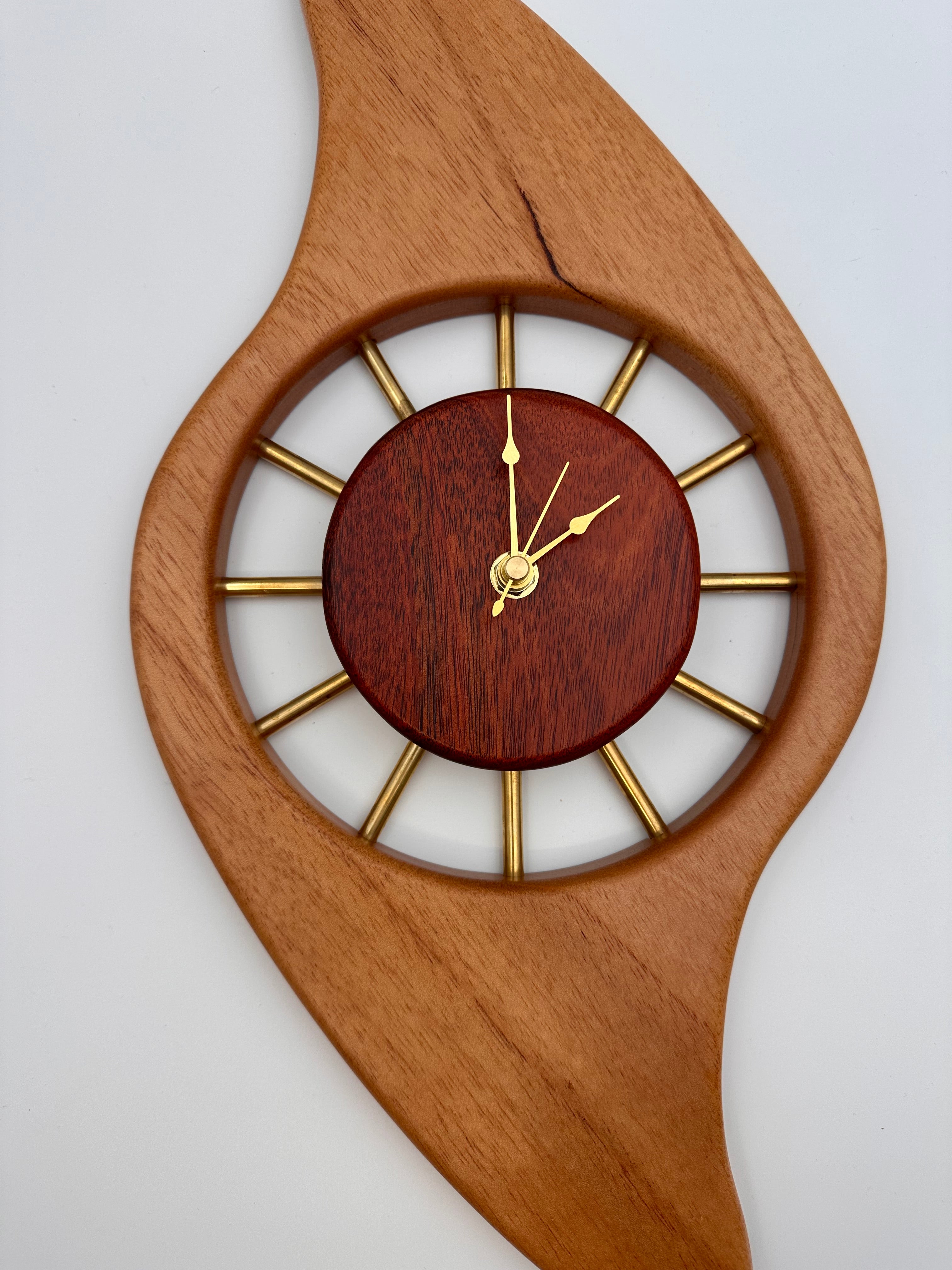 MCM Galaxy Wall Clock Custom Hand Made Mahogany, Bloodwood, Brass