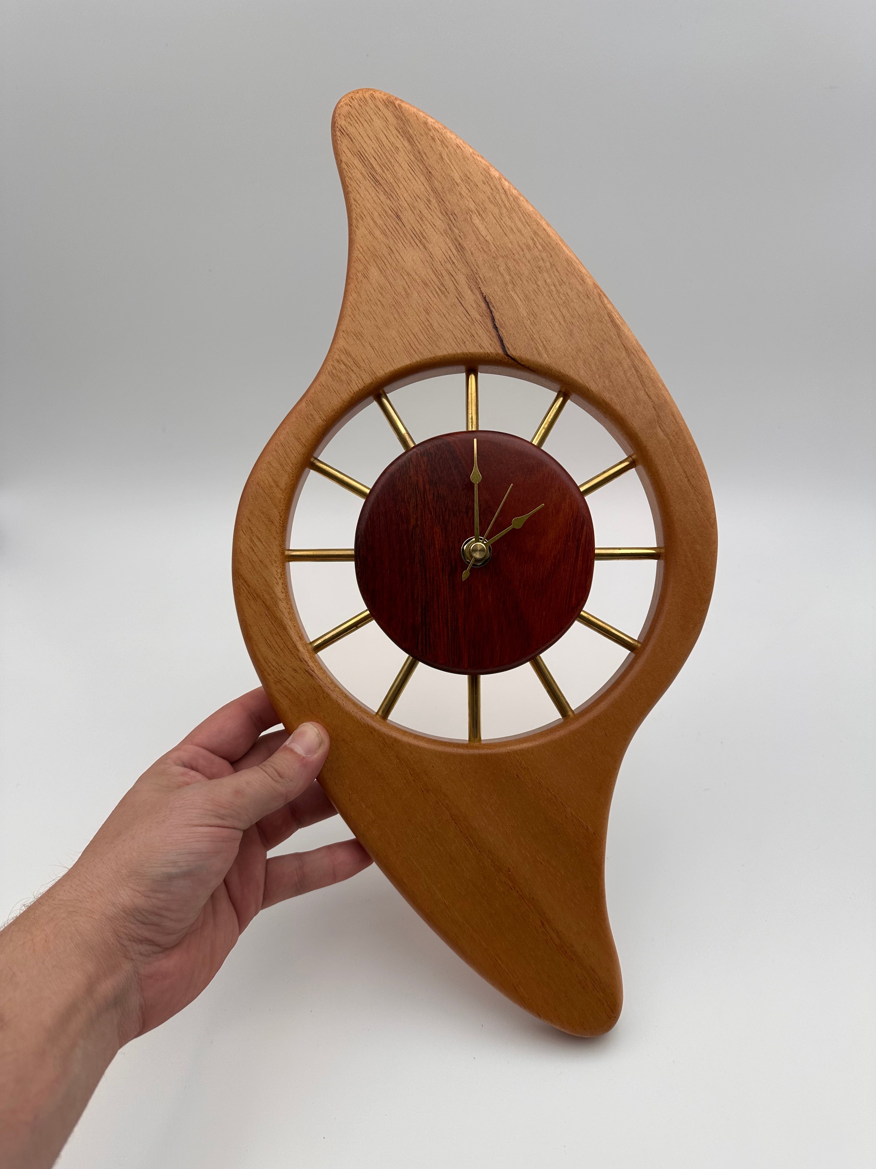 MCM Galaxy Wall Clock Custom Hand Made Mahogany, Bloodwood, Brass
