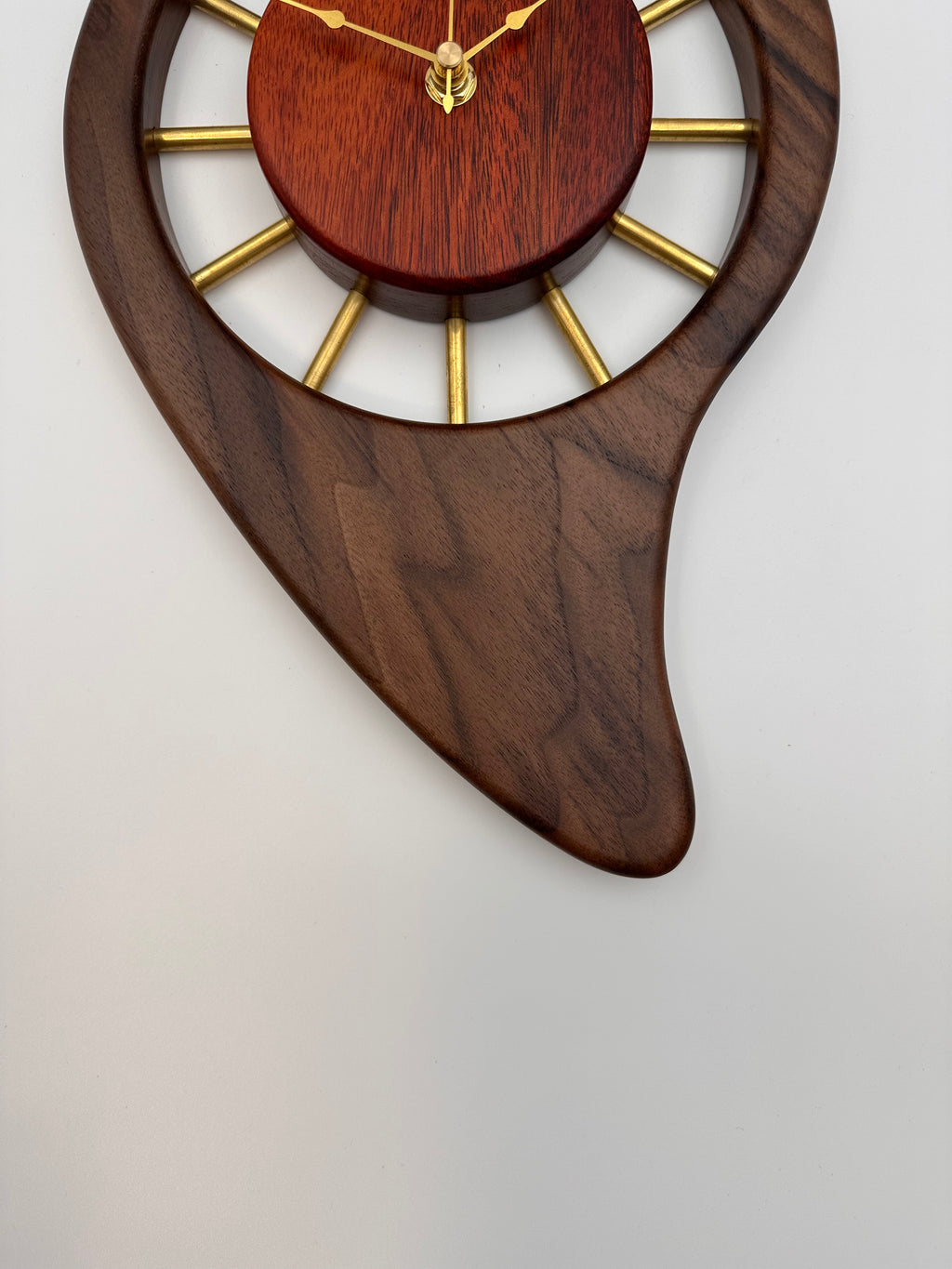 MCM Galaxy Wall Clock Custom Hand Made Walnut, Bloodwood, Brass