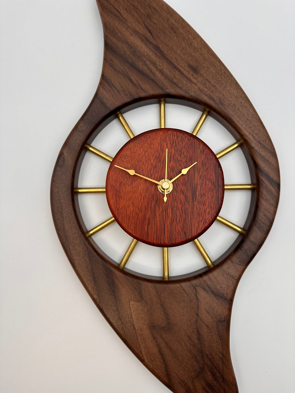 MCM Galaxy Wall Clock Custom Hand Made Walnut, Bloodwood, Brass