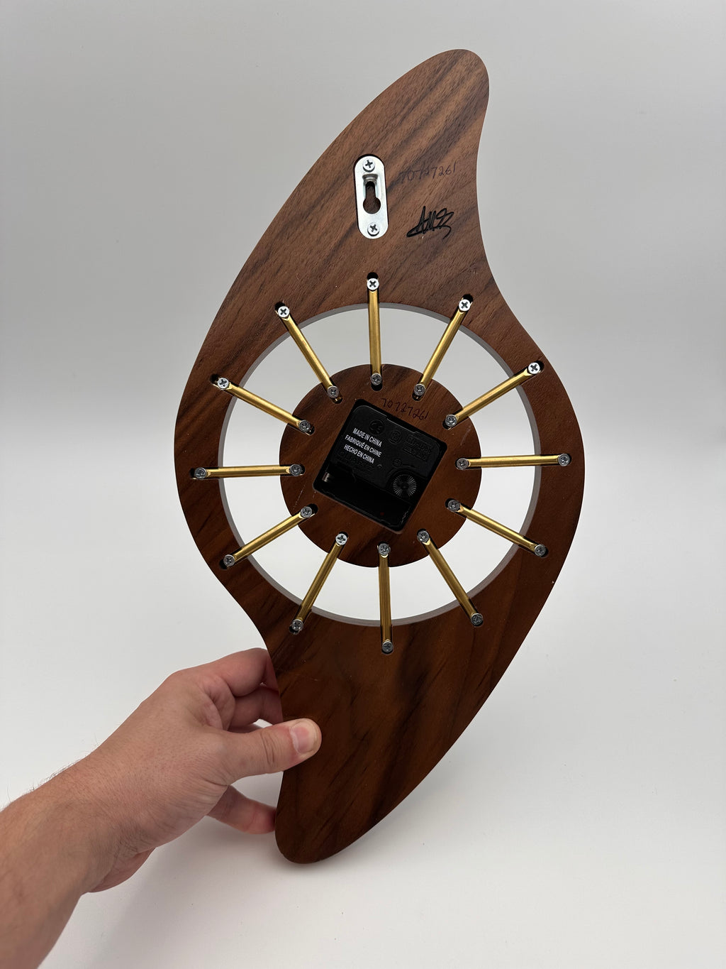 MCM Galaxy Wall Clock Custom Hand Made Walnut, Bloodwood, Brass