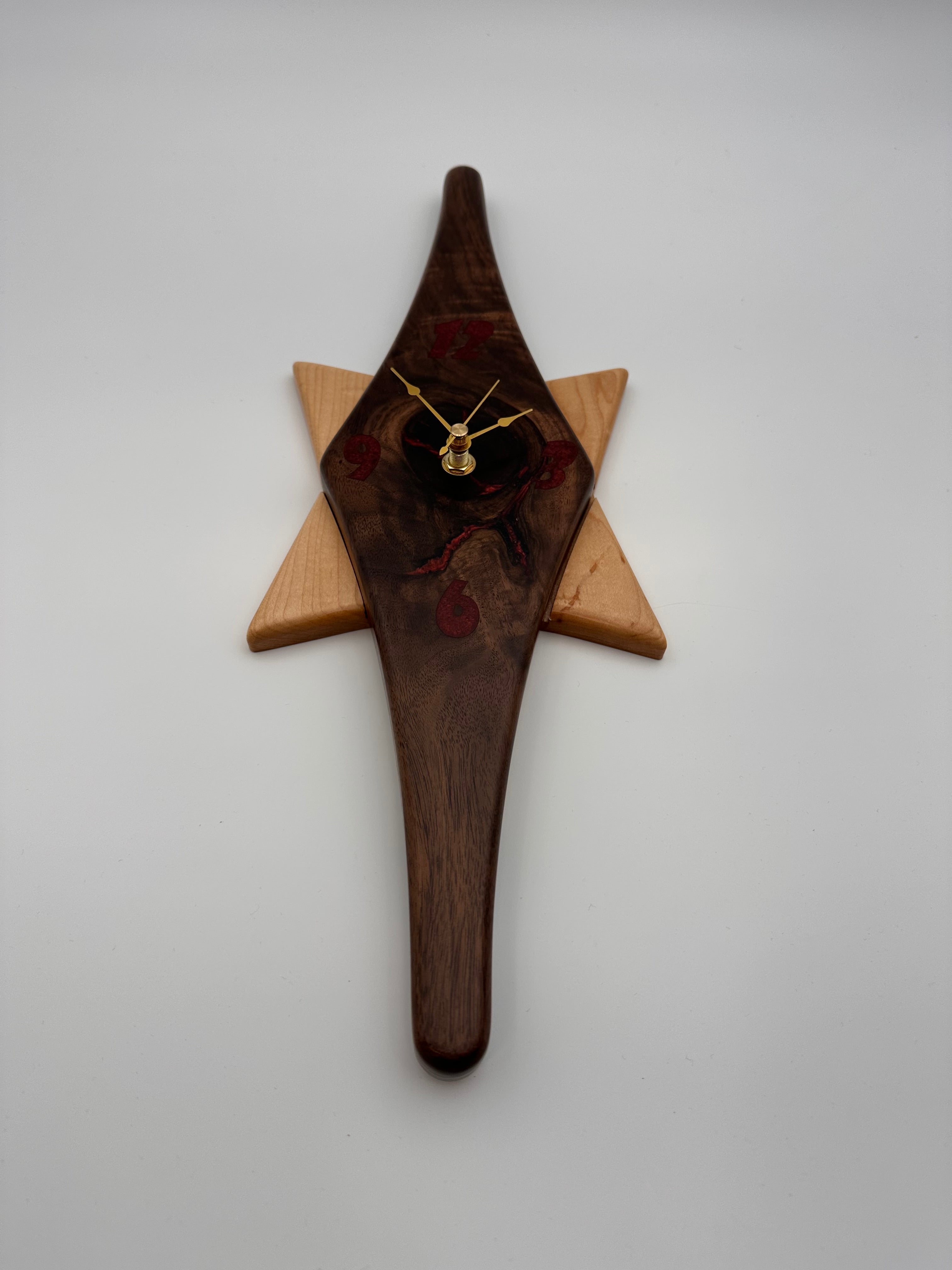 MCM Atomic Diamond Clock Custom Hand Made Walnut and Epoxy W/ Maple Star Backer