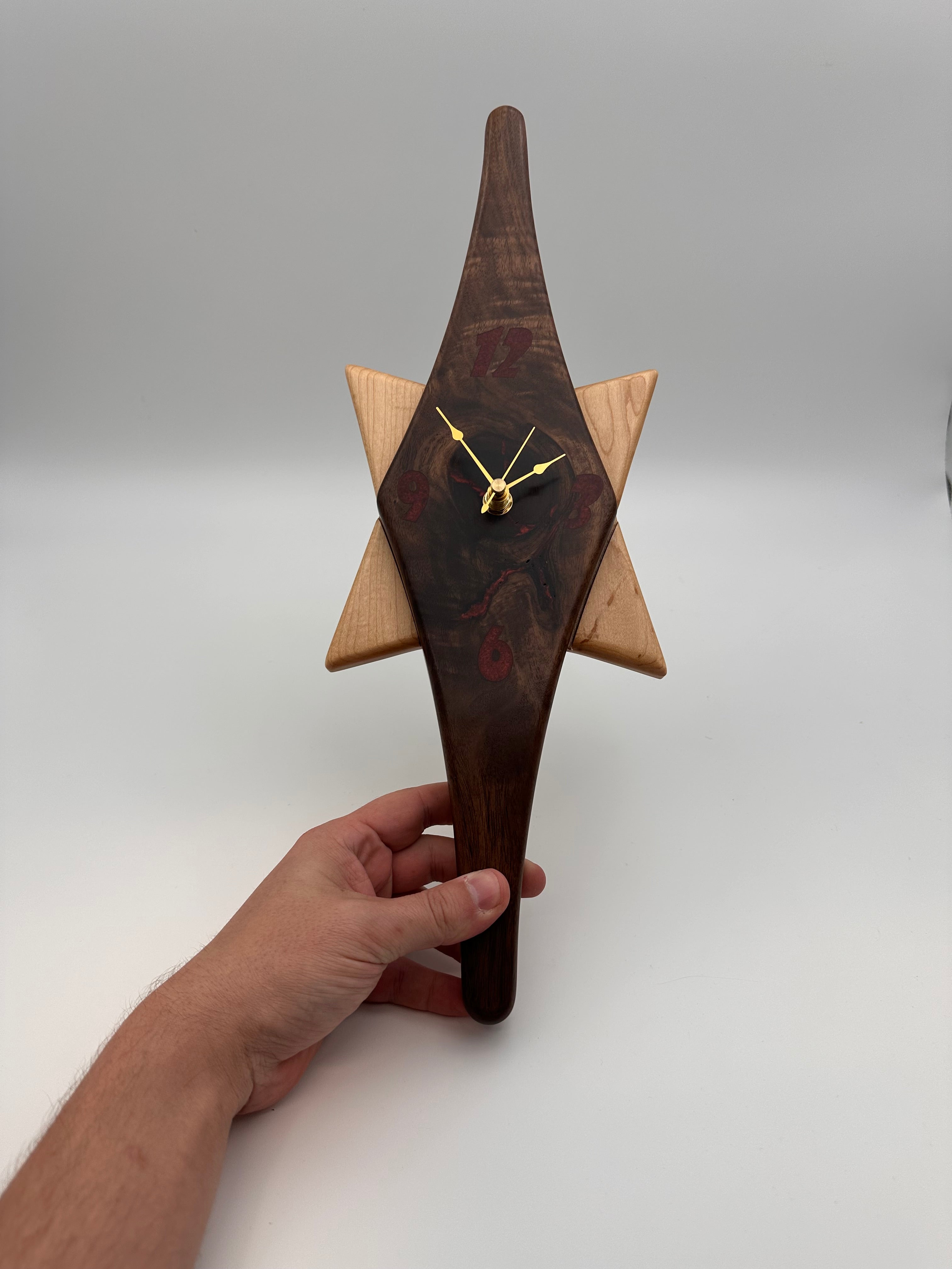 MCM Atomic Diamond Clock Custom Hand Made Walnut and Epoxy W/ Maple Star Backer