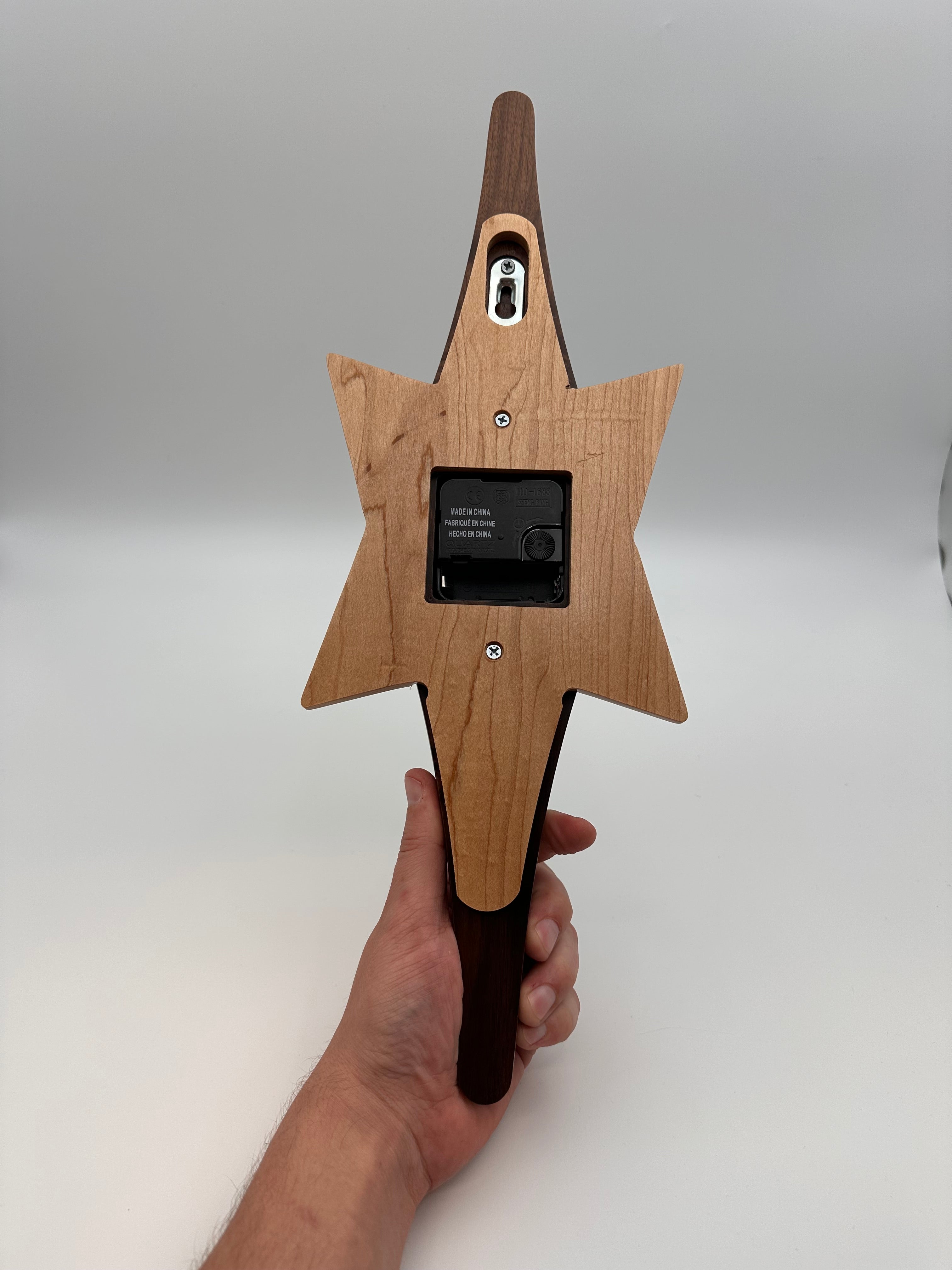 MCM Atomic Diamond Clock Custom Hand Made Walnut and Epoxy W/ Maple Star Backer