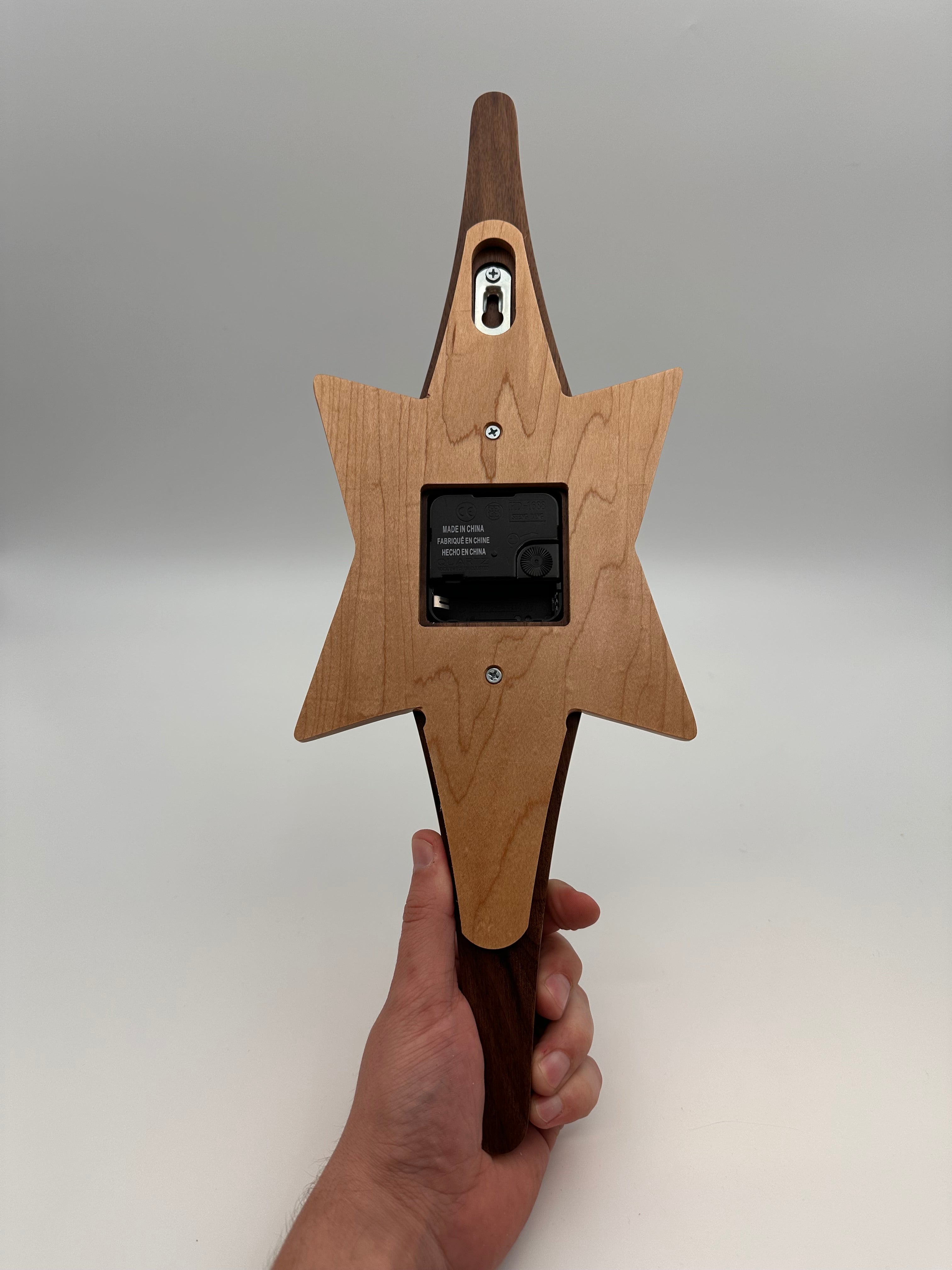 MCM Atomic Diamond Clock Custom Hand Made Walnut and Gold Epoxy W/ Maple Star Backer