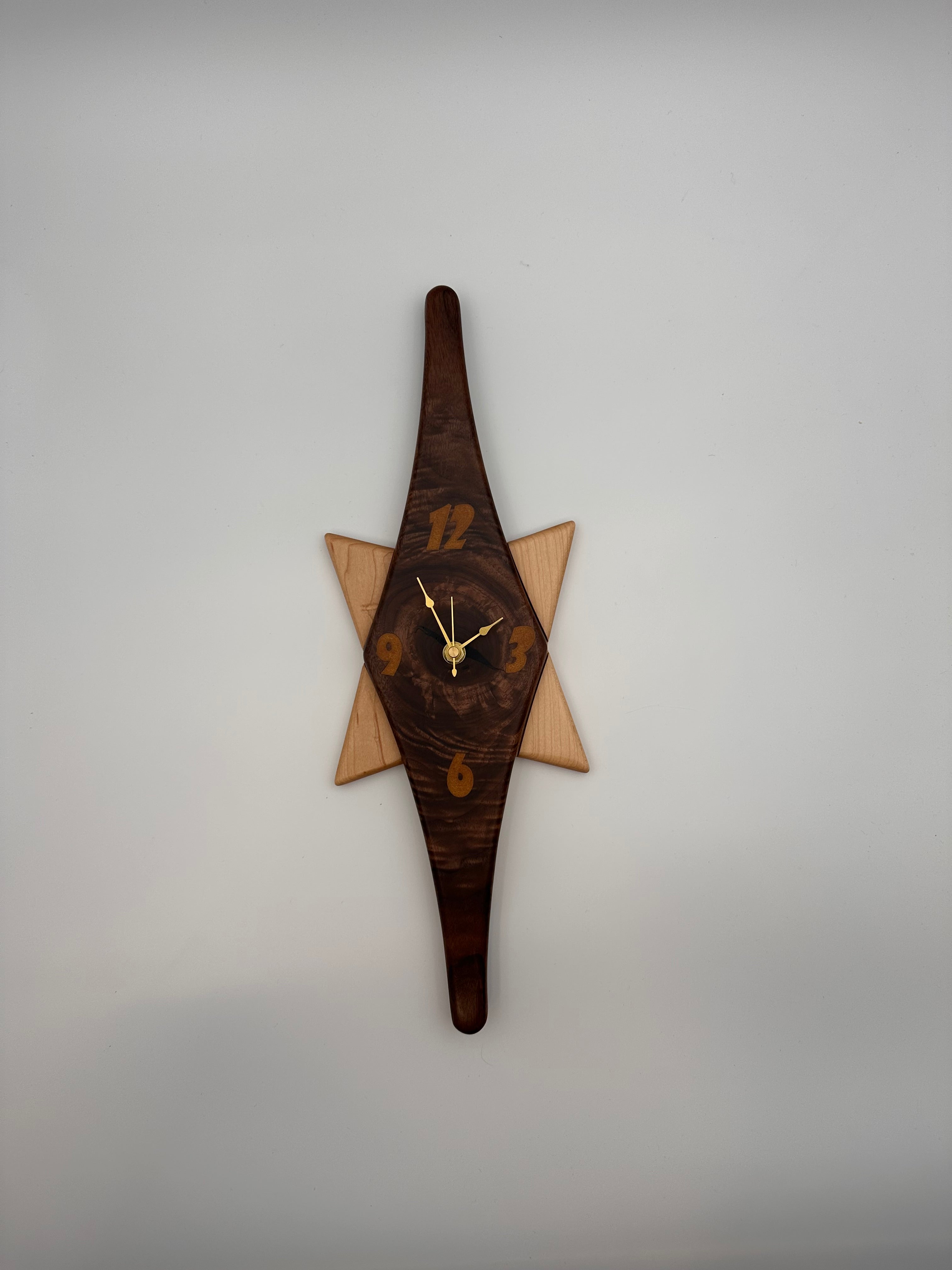 MCM Atomic Diamond Clock Custom Hand Made Walnut and Gold Epoxy W/ Maple Star Backer (Copy)
