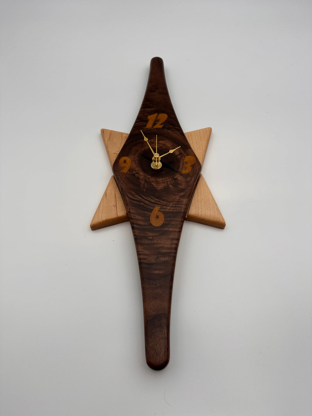 MCM Atomic Diamond Clock Custom Hand Made Walnut and Gold Epoxy W/ Maple Star Backer (Copy)