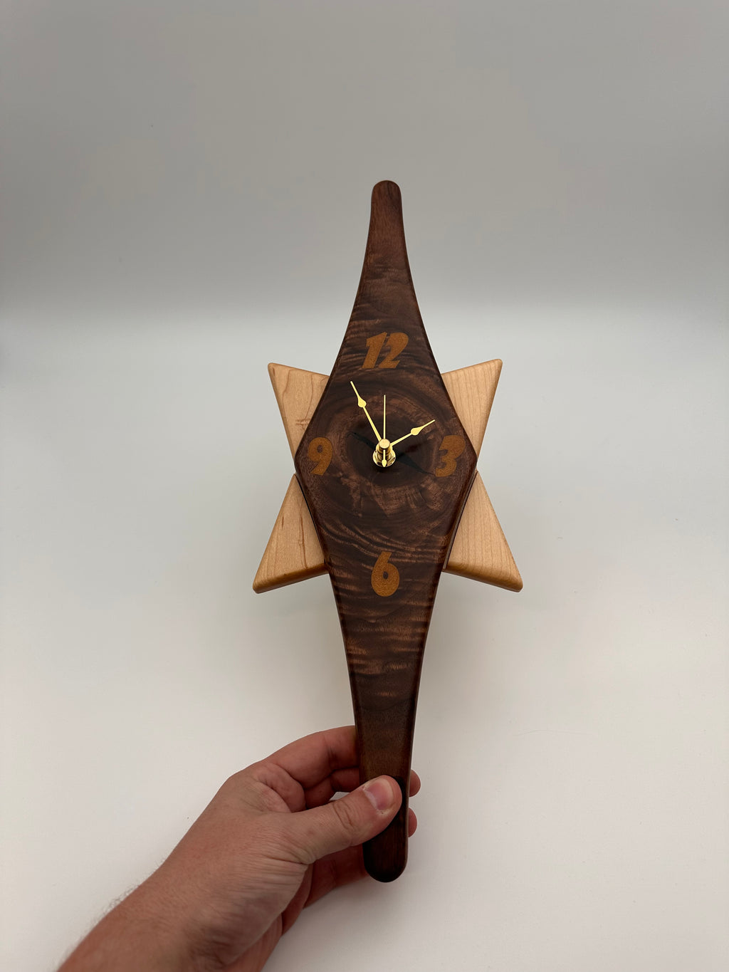 MCM Atomic Diamond Clock Custom Hand Made Walnut and Gold Epoxy W/ Maple Star Backer (Copy)