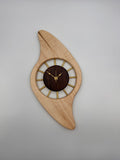 MCM Galaxy Wall Clock Custom Hand Made Curly Maple, Claro Walnut, Brass