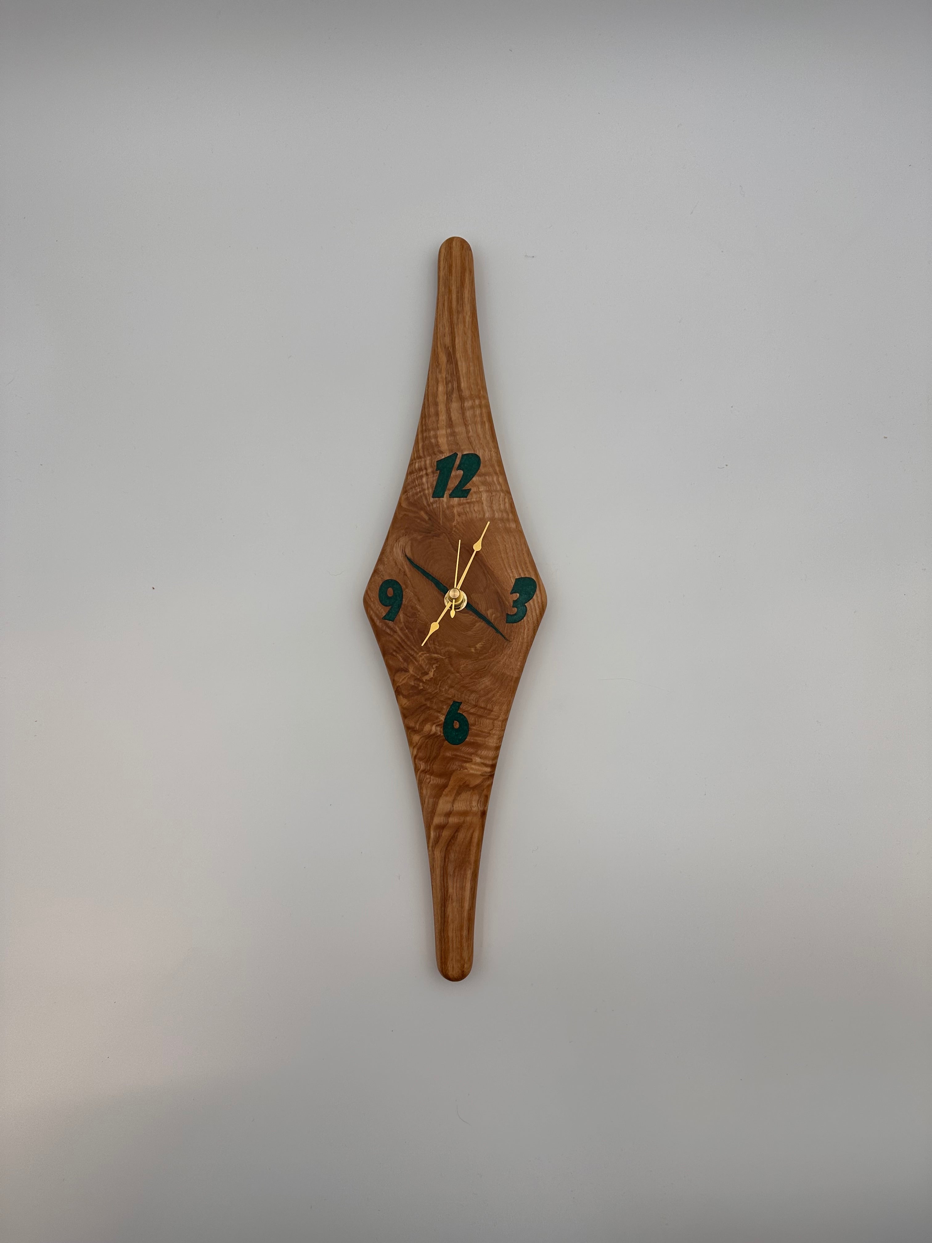 MCM Atomic Diamond Clock Custom Hand Made Ash And Turquoise Epoxy