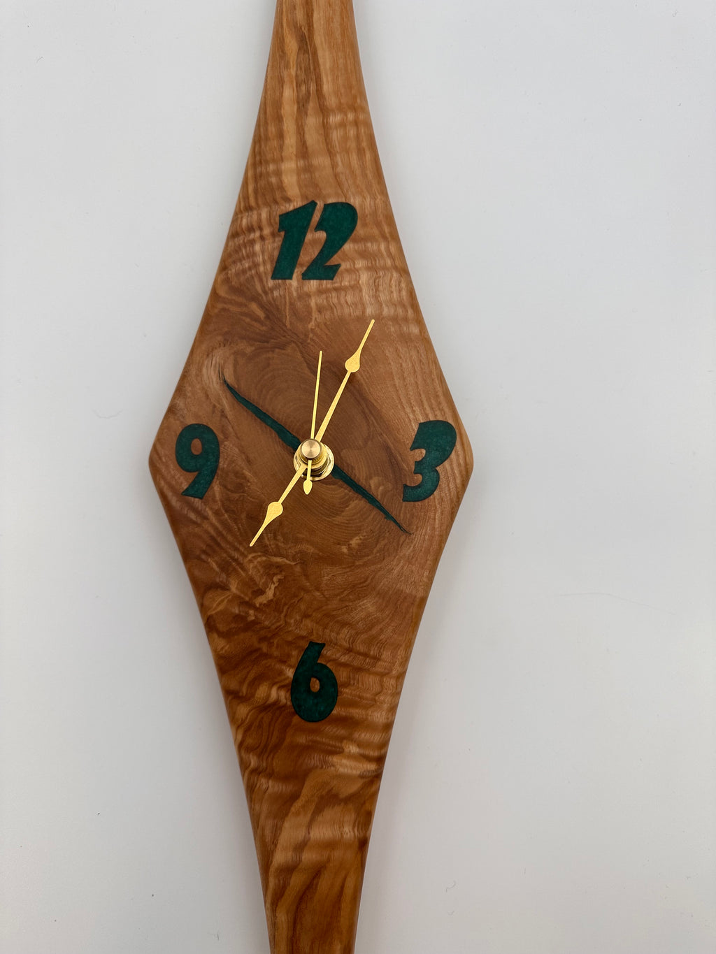 MCM Atomic Diamond Clock Custom Hand Made Ash And Turquoise Epoxy