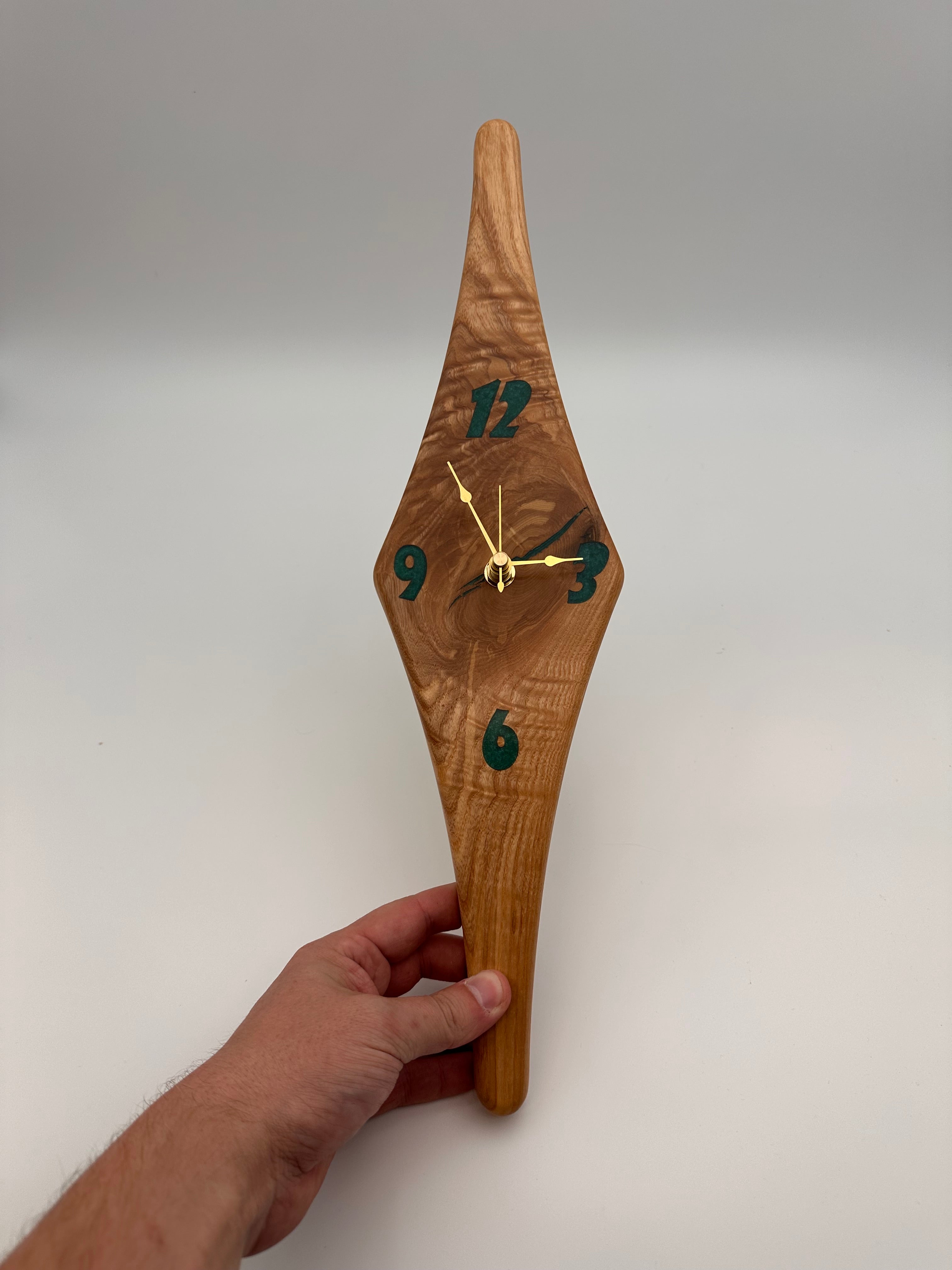 MCM Atomic Diamond Clock Custom Hand Made Ash And Turquoise Epoxy