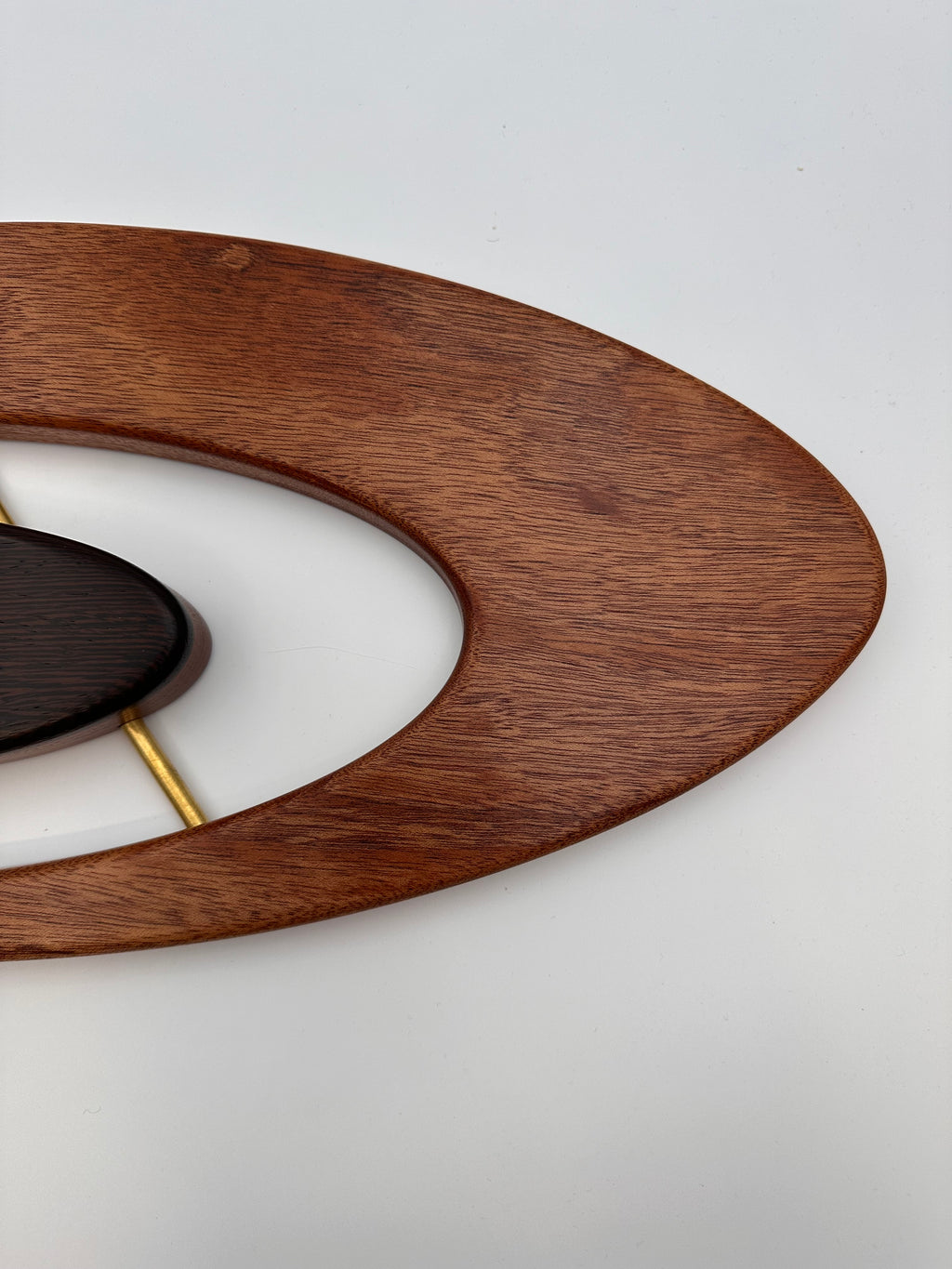 MCM Atomic Boomerang Clock Custom Hand Made Mahogany, Wenge, Brass