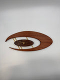 MCM Atomic Boomerang Clock Custom Hand Made Mahogany, Curly Walnut, Brass, Symmetrical Curves