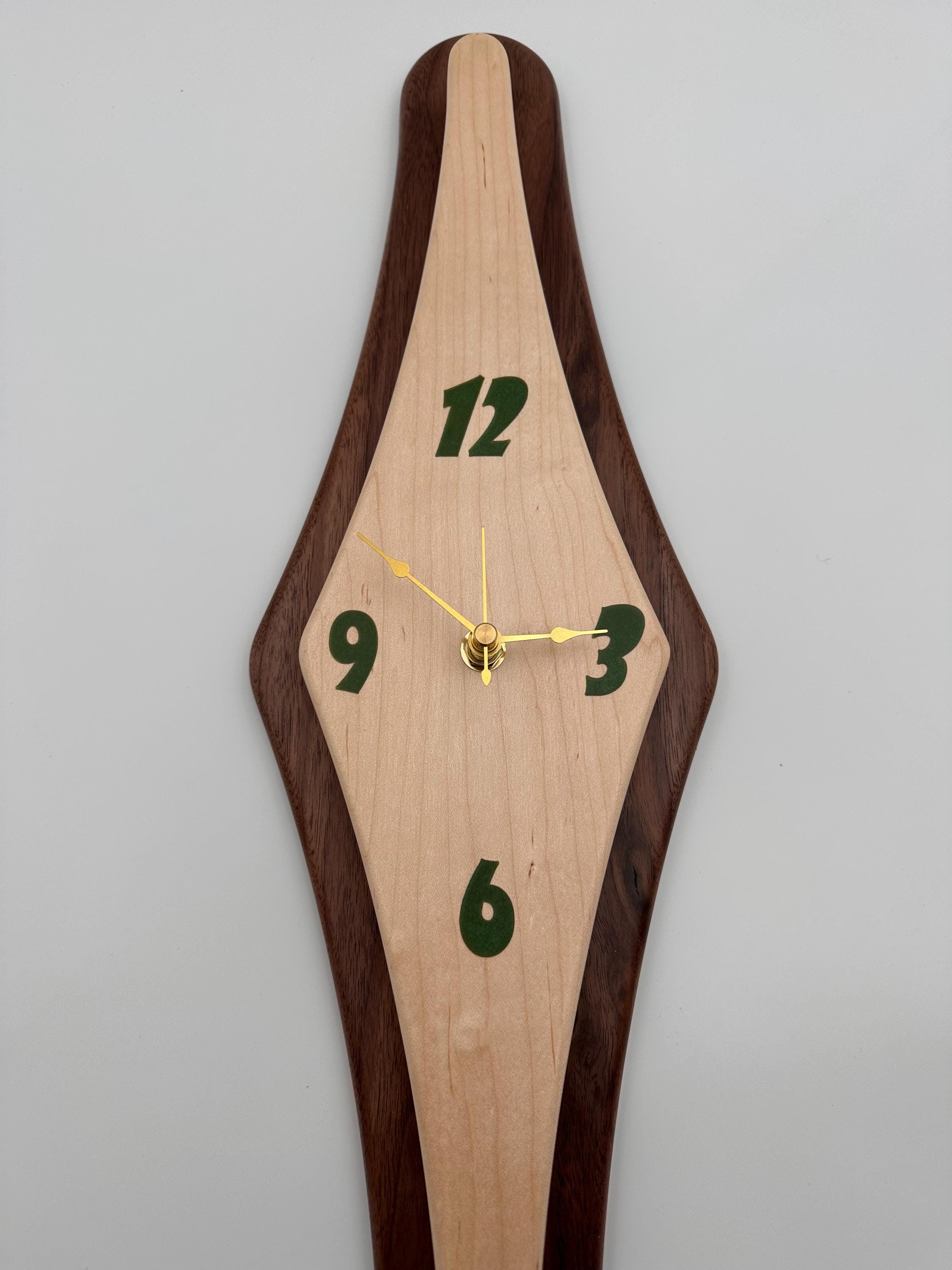 MCM Atomic Diamond Clock Custom Hand Made Maple and Epoxy W/ Black Walnut Backer
