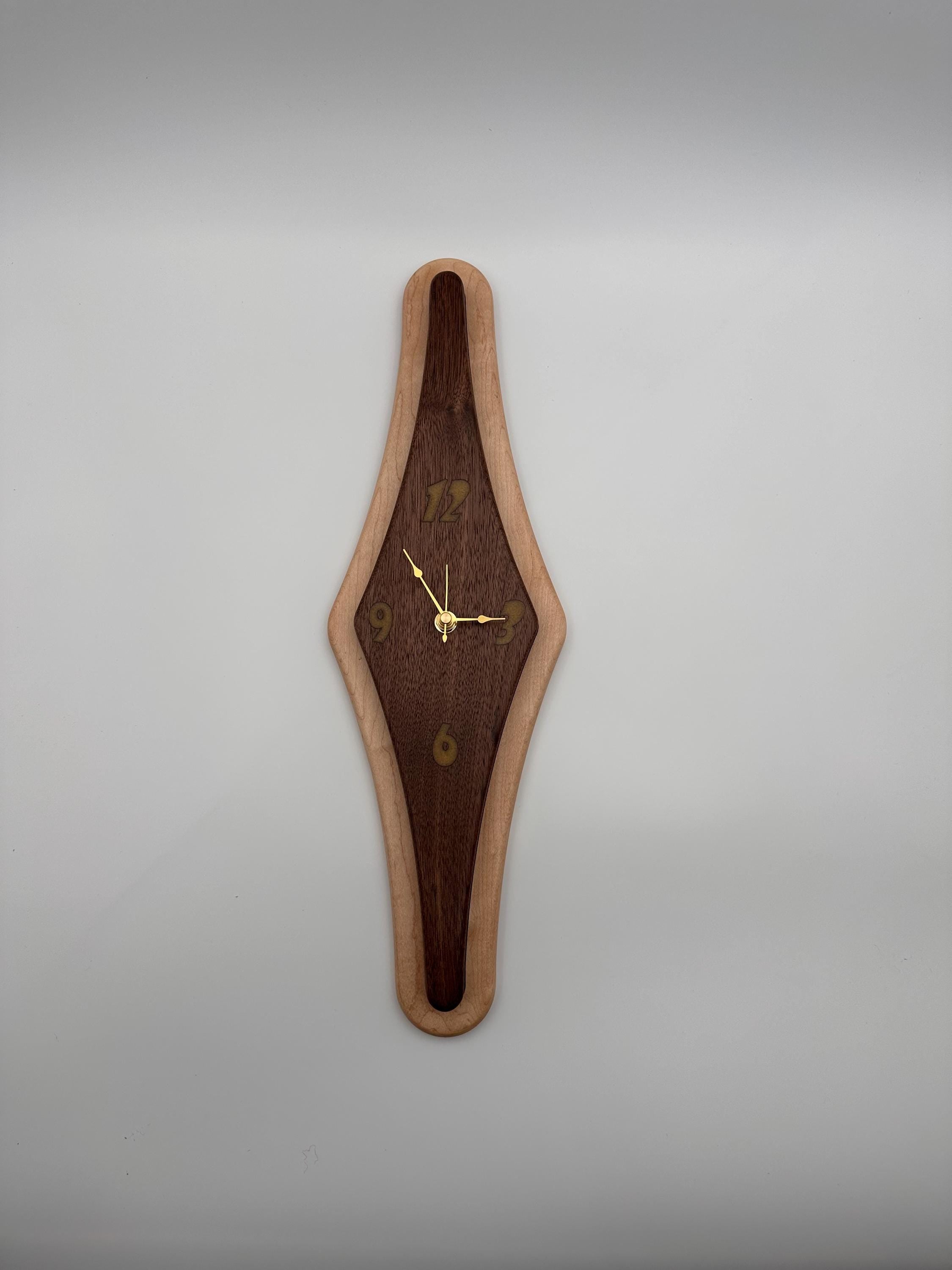 MCM Atomic Diamond Clock Custom Hand Made Walnut and Epoxy W/ Maple Backer
